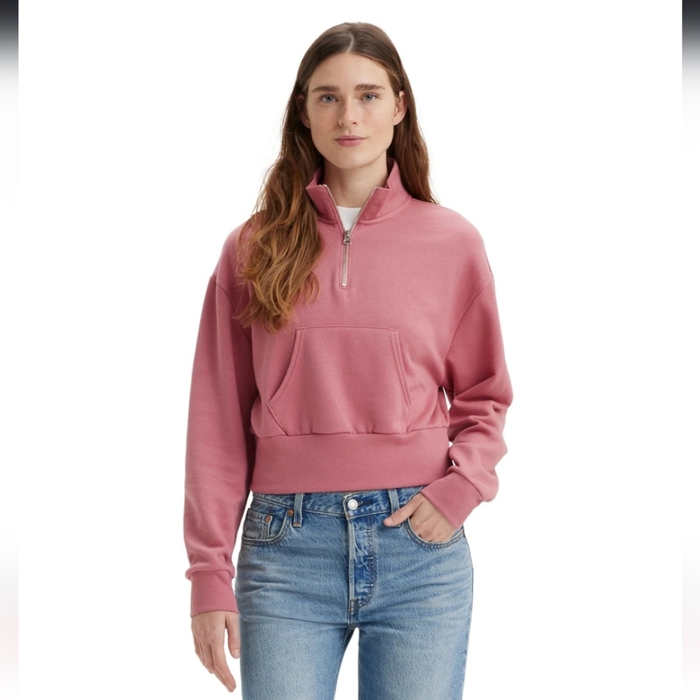 Levi's Women's Sara Quarter Zip Pink Cropped Sweatshirt Top